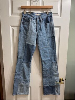 Levi 501 Wedgie Boot Cut Patchwork Light Blue Denim Jeans